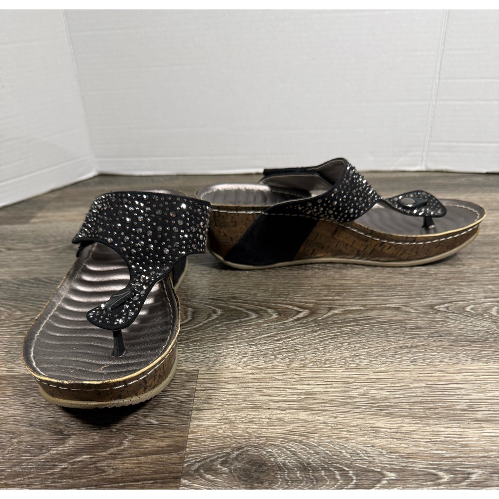 Patrizia by Spring Step Dionne Black Rhinestone Wedge Sandals Womens 40 US 9